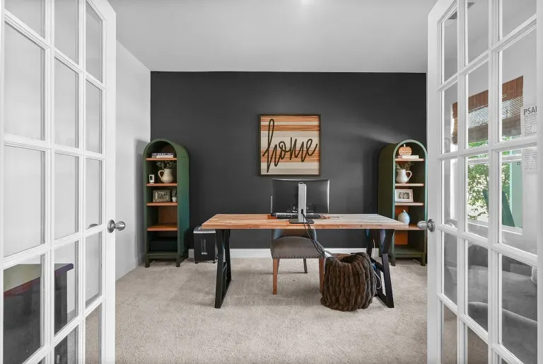 Office behind glass French doors